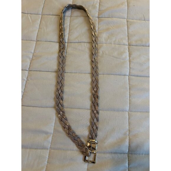Women’s Braided Metallic Belt Silver Gold Tone Mesh 38” Adjustable Waist Cinch F - Picture 3 of 4